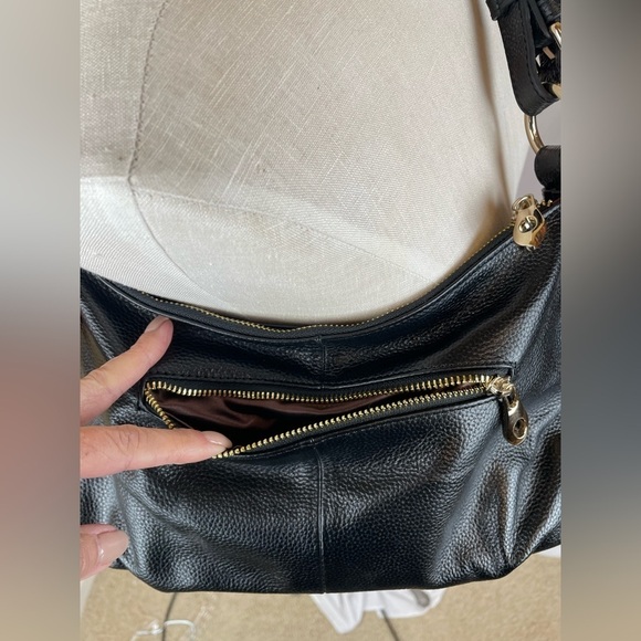 S-zone black leather with gold hardware hobo shoulder bag - Picture 2 of 14